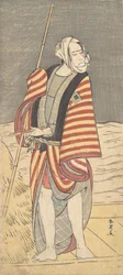 Drugi Ichikawa Komazo jako wioślarz stojący na pokładzie barki, ok. godz. 1793