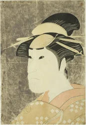 Aktor Sanogawa Ichimatsu III jako prostytutka Gion Onayo w sztuce „Hana-ayame Bunroku Soga” wystawianej w Teatrze Miyako w piątym miesiącu