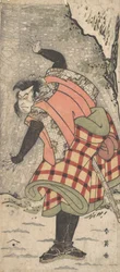 Niezidentyfikowany aktor jako Kyokaku stojący u stóp klifu podczas burzy śnieżnej, ca. 1793.