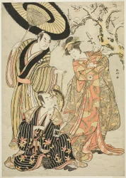Aktorzy Iwai Hanshirô IV, Ichikawa Monnosuke II i Sakata Hangorô III w filmie "Płatki śniegu: Podnoszenie standardów w Izu" ("Mutsu no Hana Izu no Hataage")