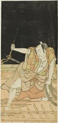 Aktorzy Nakamura Nakazô I jako Danshichi Kurobei i Ichikawa Danjûrô V jako Issun Tokubei w "Mirror of Osaka in the SummerFestival" ("Natsu MatsuriNaniwa Kagami")
