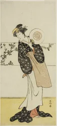 Aktor Osagawa Tsuneyo II, prawdopodobnie jako Misao Gozen, w sztuce Chiyo no Hajime Ondo no Seto (Początki wieczności: cieśnina Ondo na śródlądowym morzu Seto) (), wystawianej w teatrze Kiri od dwudziestego siódmego dnia siódmego miesiąca 1785 r.