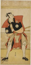 Aktor Sakata Hangoro III jako Omi no Kotoda w sztuce Haru no Nishiki Date-zome Soga, wystawionej w teatrze Nakamura w drugim miesiącu 1790 r.