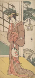 Arashi Ryuzo jako wysoka kobieta stojąca na Engawie, ca. 1789.