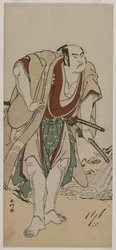 Otani Hiroji III jako samuraj stojący nad strumieniem, c. 1780.