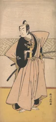 Aktor Ichikawa Omezo jako samuraj z dwoma mieczami, 1743-1812.