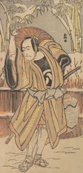 Piąty Ichikawa Danjuro jako mężczyzna w odzieży zimowej, datowany na 1788 rok.