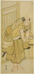 Aktor Asao Tamejuro I jako pijany Gotobei w sztuce Yoshitsune Koshigoe Jo, wystawionej w Teatrze Ichimura w dziewiątym miesiącu, 1790