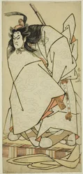 Aktor Onoe Matsusuke I jako Ashikaga Takauji w sztuce Kumoi no Hana Yoshino no Wakamusha, wystawionej w Teatrze Nakamura w jedenastym miesiącu, 1786