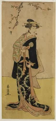 Aktor Yamashita Mangiku I jako Lady Yuya (Yuya Gozen) (?) w sztuce Heike Hyobanki (?), Wystawiony w Teatrze Nakamura (?) w siódmym miesiącu 1789 (?)