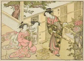 Kurtyzany z Chojiya, z książki „Porównanie piękna zielonych domów: zwierciadło ich form (Seiro bijin awase sugata kagami),” tom. 1