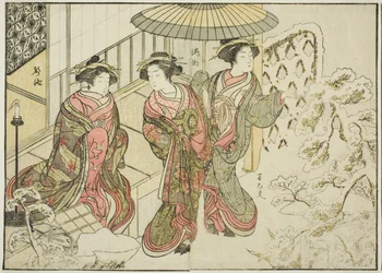 Kurtyzany Nakaomiya, z książki „Zwierciadło pięknych kobiet z dzielnic przyjemności (Seiro bijin awase sugata kagami),” tom. 2