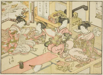Kurtyzany Ogiya, z książki „Zwierciadło pięknych kobiet Dzielnicy Przyjemności (Seiro bijin awase sugata kagami),” tom. 1