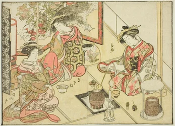 Kurtyzany Okaneya, z książki „Zwierciadło pięknych kobiet z dzielnic przyjemności (Seiro bijin awase sugata kagami),” tom. 2