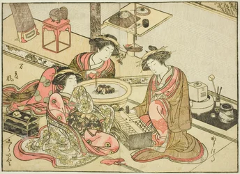 Kurtyzany Yamashiroya, z książki „Zwierciadło pięknych kobiet z dzielnic przyjemności (Seiro bijin awase sugata kagami),” tom. 2