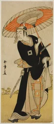 Aktor Ichikawa Danjuro V jako Hanakapado no Sukeroku w sztuce Nanakusa Yosooi Soga, wystawionej w Teatrze Nakamura w piątym miesiącu,