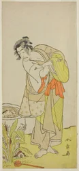 Aktor Ichikawa Danjuro V jako Soga no Dozaburo (?) w sztuce Shida Yuzuriha Horai Soga (?), wystawionej w Teatrze Morita (?) w pierwszym miesiącu 1775 (?)