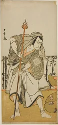Aktor Ichikawa Danjuro Vs Taira no Masakado przebrany za pielgrzyma Junjo w sztuce Masakado Kammuri no Hatsuyuki, wystawionej w Teatrze Nakamura w jedenastym miesiącu,