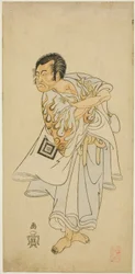 Aktor Ichikawa Danzo III jako święty pustelnik Narukami w sztuce „Narukami”, wystąpił z „Miyakodori Azuma Komachi (Ptak stolicy: Komachi ze Wschodu)” w Teatrze Morita w trzecim miesiącu 1768 r.