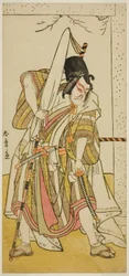 Aktor Ichikawa Ebizo III jako Matsuo-maru w sztuce Sugawara Denju Tenarai Kagami, wystawionej w Teatrze Ichimura w siódmym miesiącu, 1776