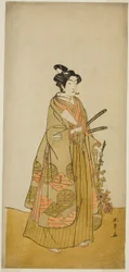 Aktor Ichikawa Monnosuke II jako Kichisaburo, Temple Page of Kichijo-ji, w sztuce Sono Kyodai Fuji no Sugatami, wystawionej w Teatrze Morita w drugim miesiącu, 1776