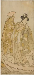 Aktor Ichikawa Monnosuke II jako Minamoto no Yorinobu w sztuce Kikujido Shuen no Iwaya, wystawionej w Teatrze Morita w jedenastym miesiącu, 1775