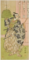 Aktor Ichimura Uzaemon IX jako Fuwa Banzaemon w sztuce Keisei Nagoya Obi, wystawionej w Teatrze Ichimura w ósmym miesiącu, 1771