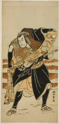 Aktor Nakamura Nakazo I jako Abe no Sadato (?) w przedstawieniu Nishiki Tsui no Yumitori (?), wystawiony w Teatrze Morita (?) w jedenastym miesiącu 1778 (?)