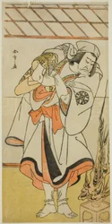 Aktor Nakamura Nakazo I jako Chinzei Hachiro Tametomo przebrany za ascetycznego mnicha w sztuce Kitekaeru Nishiki no Wakayaka, wystawionej w Teatrze Nakamura w jedenastym miesiącu, 1780