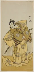 Aktor Nakamura Nakazo I jako Kudo Sukestune (?) w sztuce Kokimazete Takao Soga (?), wystawionej w Teatrze Ichimura (?) w drugim miesiącu, 1778