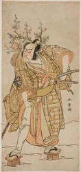Aktor Nakamura Nakazo I jako Matano no Goro w sztuce Hana-zumo Genji Hiiki, wystawiony w Teatrze Nakamura w jedenastym miesiącu, 1775
