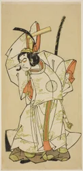 Aktor Nakamura Nakazo I jako książę Koreakira (?) w sztuce Gohiiki Kanjincho, wystawiony w Teatrze Nakamura w jedenastym miesiącu, 1773