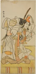 Aktor Nakamura Nakazo I jako książę Takahiro w spektaklu Nishiki Tsui no Yumitori, wystawiony w Teatrze Morita w jedenastym miesiącu, 1778