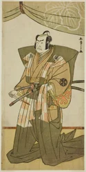 Aktor Nakamura Nakazo I jako Saito Sanemori w sztuce Kitekaeru Nishiki no Wakayaka, wystawionej w Teatrze Nakamura w jedenastym miesiącu, 1780
