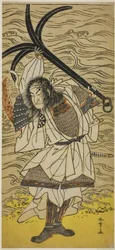 Aktor Nakamura Nakazo I jako Taira no Tomomori przebrany za Tokaiya Gimpei w sztuce Yoshitsune Sembon-zakura, wystawionej w Teatrze Morita w czwartym miesiącu 1777