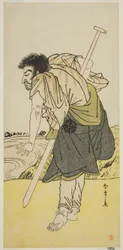 Aktor Nakamura Nakazo I jako mnich renegat Dainichibo w sztuce Edo Meisho Midori Soga, wystawionej w Teatrze Morita w drugim miesiącu, 1779