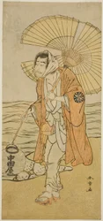 Aktor Nakamura Nakazo I jako mnich renegat Dainichibo w sztuce Edo Meisho Midori Soga, wystawionej w Teatrze Morita w pierwszym miesiącu 1779