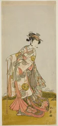 Aktor Nakamura Noshio I jako księżniczka Usuyuki (Usuyuki Hime) w sztuce „Shin Usuyuki Monogatari”, wystawionej w Teatrze Morita w piątym miesiącu 1774 r.