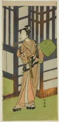 Aktor Onoe Tamizo I jako Kewaizaka no Shosho przebrany za Komuso w sztuce Furisode Kisaragi Soga, wystawionej w teatrze Ichimura w drugim miesiącu, 1772