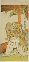 Aktor Otani Hiroemon III jako Shinoda Jirodayu w sztuce Keisei Momiji no Uchikake, wystawionej w Teatrze Morita w siódmym miesiącu, 1772