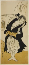 Otani Hiroemon III jako mnich renegat Dainichibo w sztuce Tsukisenu Haru Hagoromo Soga, wystawionej w Teatrze Ichimura w trzecim miesiącu,