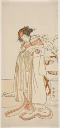 Aktor Segawa Kikunojo III jako Kurtyzana Kisewata (Tagasode) (?) w sztuce Hana-zumo Genji Hiiki (?), wystawionej w Teatrze Nakamura (?) w jedenastym miesiącu 1775 (?)