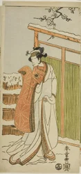 Aktor Segawa Kikunojo II jako Yuki Onna (Śnieżna Kobieta) w przerywniku tanecznym w scenie drugiej Joruri "Rouge kurtyzany na śnieżnobiałej twarzy (Oyama Beni Yuki no Sugao)" ze sztuki "Bawełniana wata z Izu chroniąca małżeńskie chryzantemy (M
