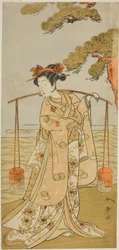Aktor Segawa Kitsuji III jako Murasame w sztuce Gohiiki Kanjincho, wystawionej w Teatrze Nakamura w jedenastym miesiącu, 1773