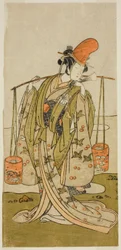 Aktor Segawa Kitsuji III jako Murasame w sztuce Gohiiki Kanjincho, wystawionej w Teatrze Nakamura w jedenastym miesiącu, 1773