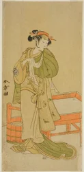 Aktor Yamashita Kinsaku II jako Moshio w sztuce Izu-goyomi Shibai no Ganjitsu, wystawionej w Teatrze Morita w jedenastym miesiącu, 1772