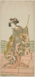 Aktor Yoshizawa Iroha I jako księżniczka Yosooi (Yosooi Hime) w sztuce Kikujido Shuen no Iwaya, wystawionej w Teatrze Morita w jedenastym miesiącu, 1775
