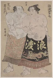 Dwóch zapaśników sumo (kolorowy drzeworyt)