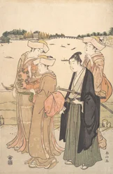 Młody samuraj i trzy kobiety, ca. 1789.