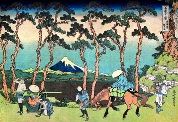 36 vues du Mont Fuji, Japonia : ""Hodogaya sur la route de Tokaido"" Estampe de Katsushika Hokusai (1760-1849) (ecole ukiyo-e) 1830-1833 Państwowe Muzeum Sztuk Pięknych im. Puszkina, Moscou